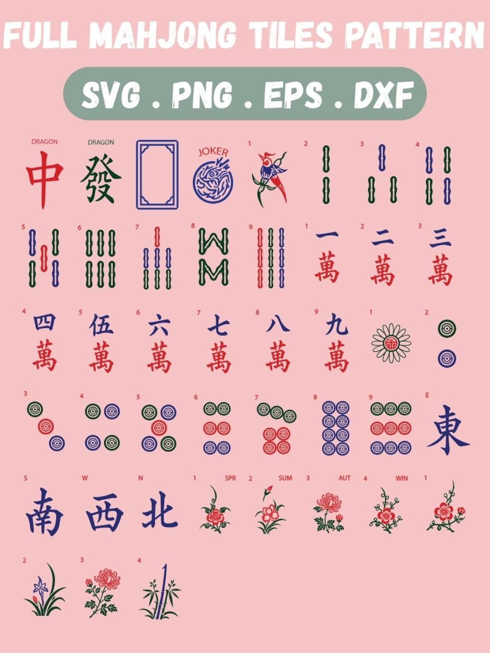 Mahjong SVG Bundle, Mahjong Tiles SVG, Mahjong Pattern SVG, American ...