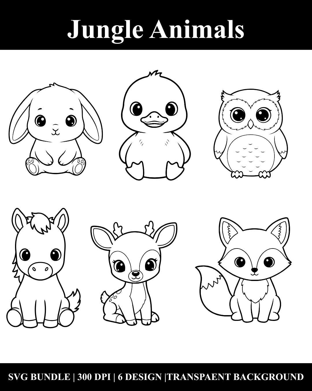 Cute Baby Animals SVG Bundle Bunny, Duck, Owl, Fox, Deer, Horse Clipart ...