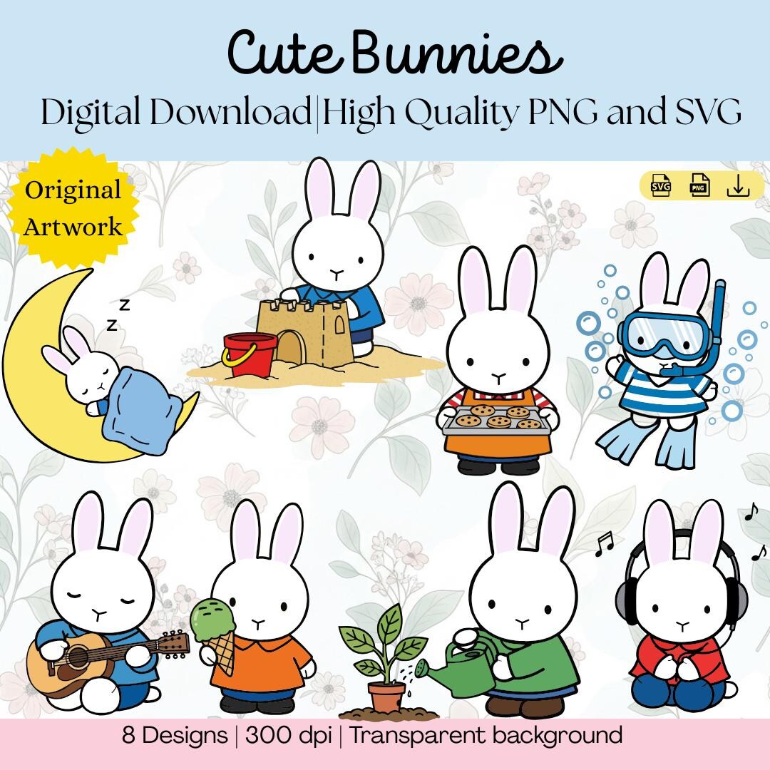 Bunny Clipart SVG Bundle | Kawaii Rabbit Designs (digital Download) - Etsy