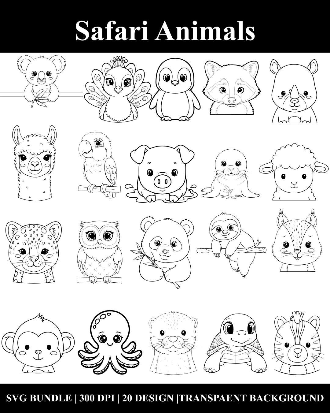 Cute Baby Safari Animals SVG Bundle Koala, Llama, Leopard, Monkey ...
