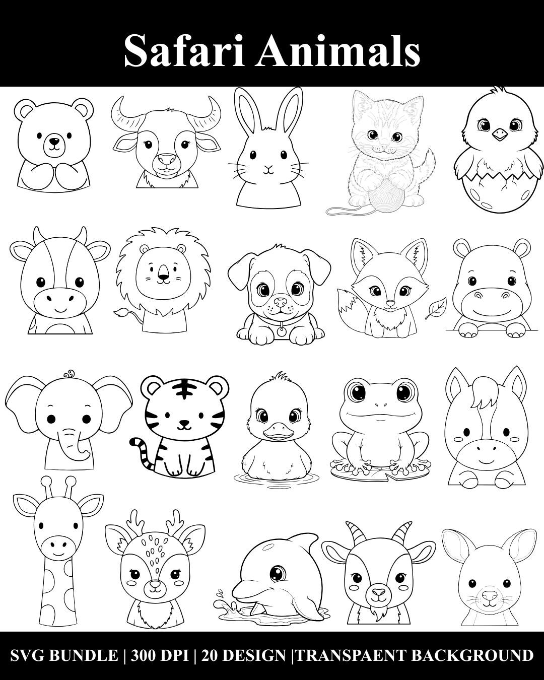 Cute Baby Safari Animals SVG Bundle Giraffe, Bear, Lion, Tiger ...