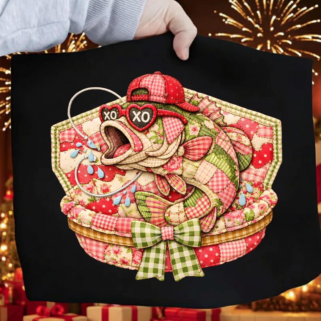 Funny Fishing Bass PNG Patchwork Quilt Fish With Hat Sunglasses Bow ...