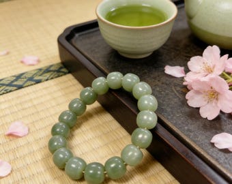 Heavyweight Jade Bracelet - 14mm Green-White Nephrite, 70g+, Minimalist Power Jewelry