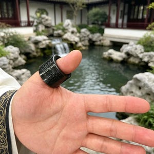 Dark Green Nephrite Jade Archer Ring, Hand Carved Thumb Ring, Chinese Collector Jewelry image 14