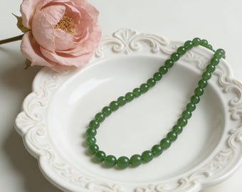 Dainty Green Jade Bead Necklace - 5mm or 6mm Stone Size, ~22g/35g Weight, Ready-to-Wear