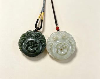 Three Rams Jade Pendant - Choose Deep Green or White Nephrite, Auspicious Chinese Motif
