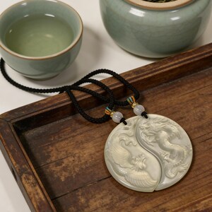 Dragon Phoenix Jade Pendant Set – Serpentine Jade, Love Harmony Symbol image 10