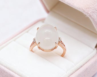 White Nephrite Jade Ring, Round Solitaire Sterling Silver Ring