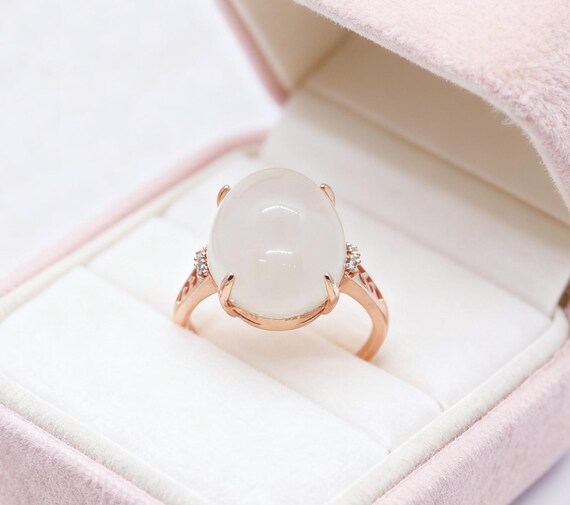 White Nephrite Jade Ring, Round Solitaire Sterling Silver Ring