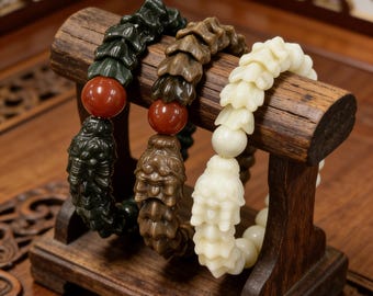 Dragon Bone Nephrite Jade Bracelet - 3 Colors: Green, Brown Sugar, White, Mens Power Talisman