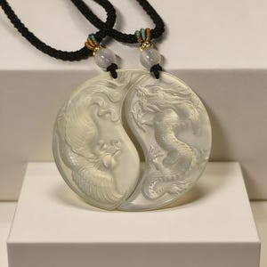 Dragon Phoenix Jade Pendant Set – Serpentine Jade, Love Harmony Symbol image 6