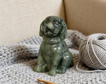 Escultura de Perro de Jade Nefrita, Guardián Leal - Figura artesanal, aprox. 35,8 g, símbolo de protección y fidelidad