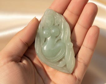 Natural Nephrite Angel Pendant - 59.46g Hand-Carved Jade Winged Guardian Pendant