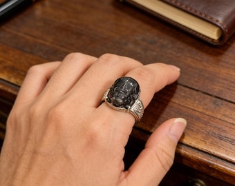 Men's Pixiu Guardian Ring - ~10g Solid Sterling Silver, Nephrite Jade Inlay, Wealth & Protection