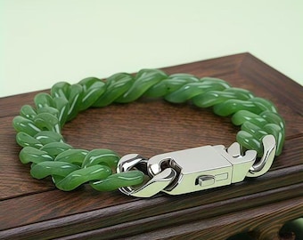 Natürliche Nephrit Grün Jade Gliederkette Armband - Moderner Statement Schmuck | Spiritueller Schutz & Harmonie Stein
