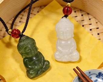 Baby Buddha Jade Necklace - Choice of White/Jade Green Nephrite, ~8g, Serene & Auspicious Gift