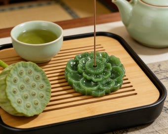 Green Jade Incense Holder - 51.5g Nephrite Censer, Zen Meditation Tool, Elegant Home Decor