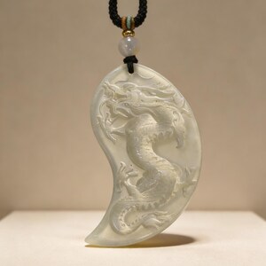 Dragon Phoenix Jade Pendant Set – Serpentine Jade, Love Harmony Symbol Dragon Pendant