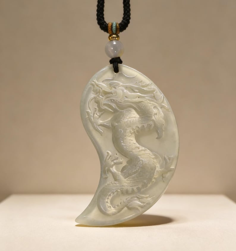 Dragon Phoenix Jade Pendant Set – Serpentine Jade, Love Harmony Symbol Dragon Pendant