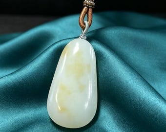Natural Sugar-White Nephrite Pendant - 35g Hand Carved Plain Jade Plaque
