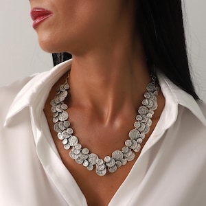 Abstract Statement Hammered Silver Necklace For Women: Unique Handmade Boho Jewelry