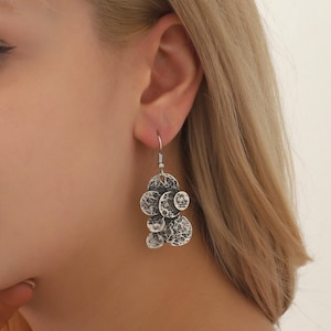 Abstract Statement Hammered Silver Necklace For Women: Unique Handmade Boho Jewelry , Vintage Style Earrings