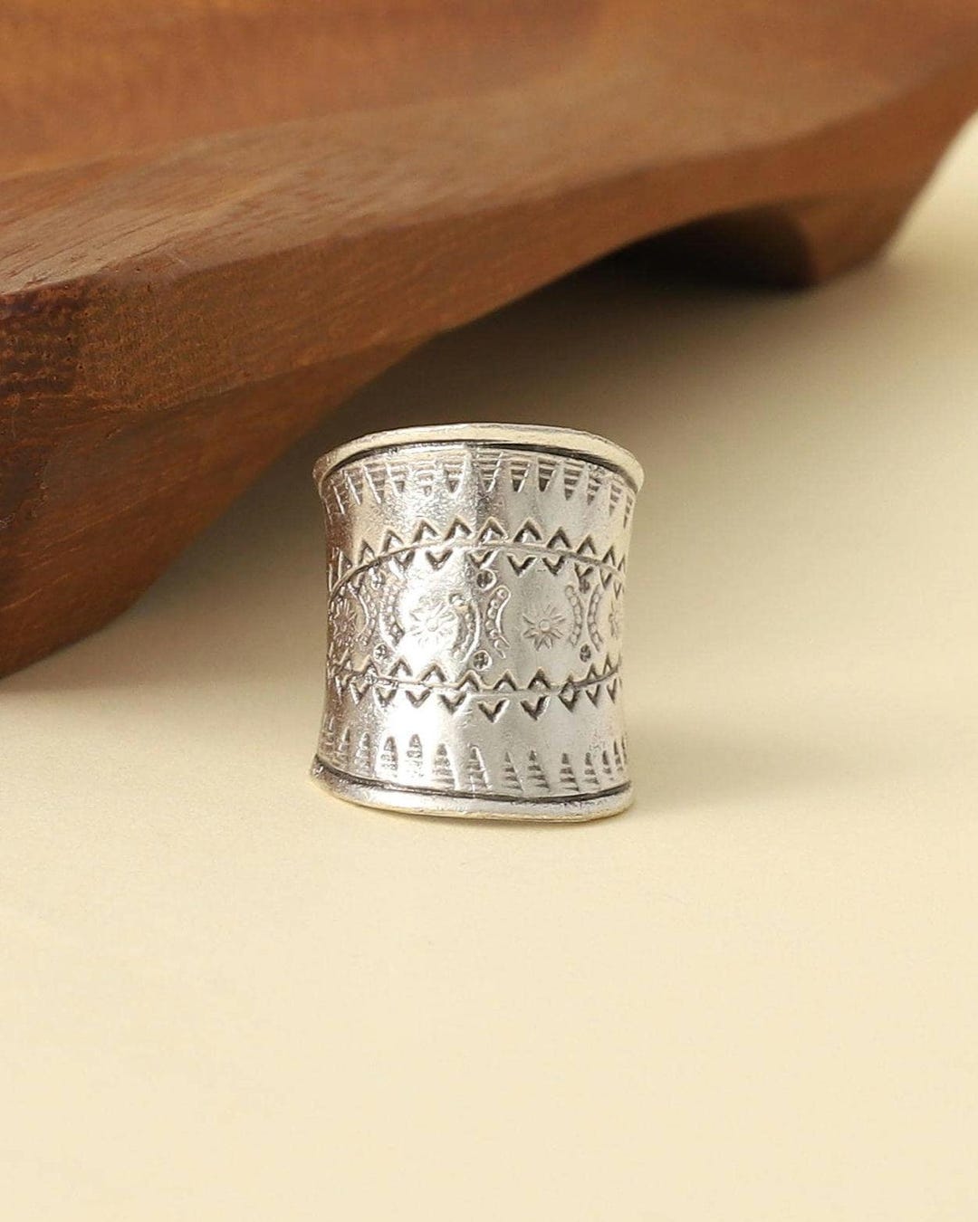 Boho Wide Silver Band Ring: Tribal Statement Jewelry, Engraved ...