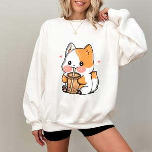 Bubble Tea Hund Unisex Rundhals-Sweatshirt - Kuscheliger Boba-Liebhaber-Pullover für Haustierbesitzer
