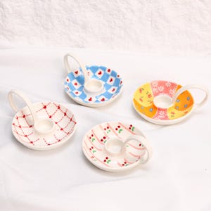 Custom Coquette Chamberstick Candle Holder Ceramic Taper Candle Holder Heart Cherry Patchwork Pottery Candlestick Cute Home Gift