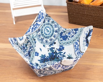 Indigo Microwave Bowl Cozy Holders Hot Food Hot Pads Bouillon Cups Multipurpose Heat Proof Plate Holder Reversible Cotton Cold Food Holder