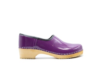 Handmade Swedish Leather Clogs Mules, Low Heel Wooden Shoes