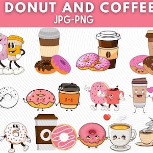 Kawaii Food SVG | Cute Coffee and Donut Design | Instant Download | Perfect Match SVG | Coffee Lover PNG