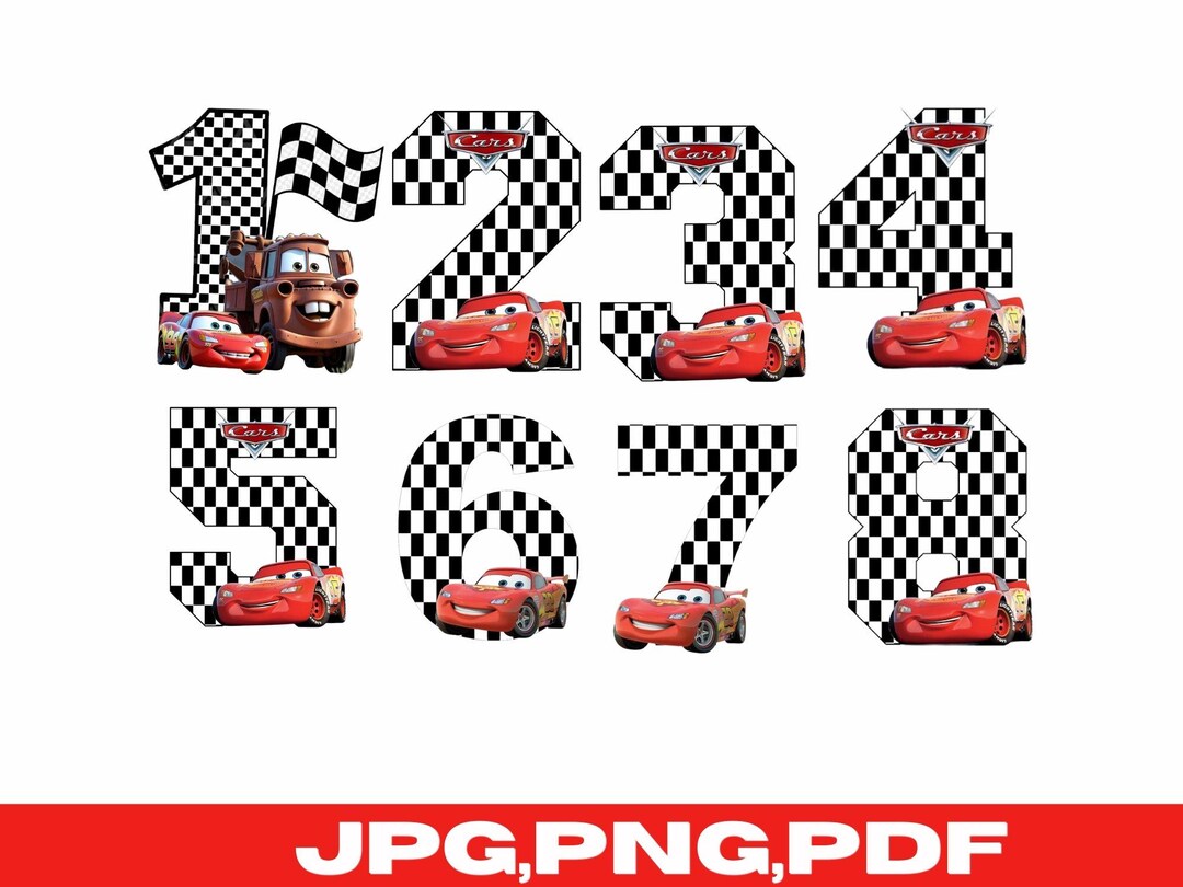 Printable Car Numbers Cars Birthday Numbers Clipart\ Race Car Number PNG Set\ Kids Birthday ...
