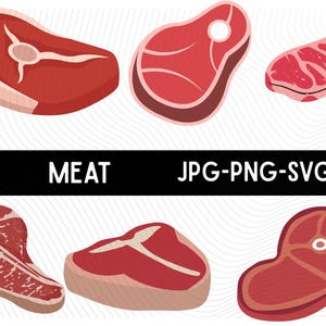 Meat Svg Bundle Steak Svg\ Food Svg Food clipar\ Cuts of Meat Svg\ Sausage Pork Ground Meat Bacon Ham Drumstick Vector Butcher Shop Svg