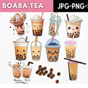 Kawaii Bubble Tea Clipart\ Cute Tea Clipart\ Boba Clipart\ Cute Drinks Clipart\ Cute Food Clipart\ Kawaii Food Clipart\ Food Pairs Clipart