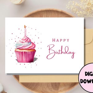 Happy Birthday Card\ DIGITAL Download\ Printable Birthday Card Featuring Colorful Cupcake\ Printable Happy Birthday Card\ Printable Card