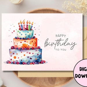 Happy Birthday Card\ DIGITAL Download\ Printable Birthday Card Featuring Colorful Cupcake\ Printable Happy Birthday Card\ Printable Card
