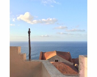 Ancient town Photography, Medieval, Sunset Sky, Watercolour, Blush Pink, Clay, Peach, Apricot, Terracotta-Up On The Roof