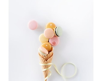 Food Photography, Macarons, Kitchen Decor, Nursery Decor, Pastel Photograph, Peach, Baby Pink-Macaron Kisses