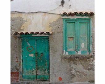 Italy Travel Photography Love Heart Rustic Village Door Teal Turquoise Tangerine Terracotta Emerald-Love Walks In