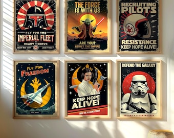 Star Wars Retro Propaganda Poster Set: 6 Sci-Fi Digital Prints (18x24")
