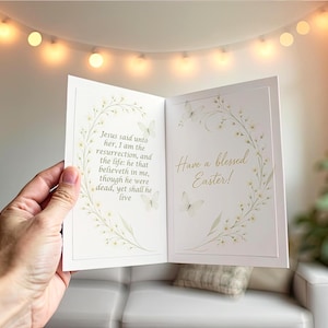 Druckbare christliche Osterkarte | Ich bin die Auferstehung und das Leben | Ostergruß | Blumen Schmetterling Design | Sofortiger digitaler Download