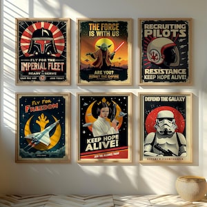Star Wars Retro Propaganda Poster Set | 6 Digital Prints |Wall Art | Rebel Alliance & Empire Art | 18x24&quot; High-Res JPG | Sci-Fi Wall Decor