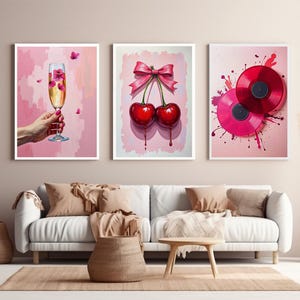 Pink Wall Art Set Of 3, Party Wall Decor, Acent Wall Art, Celebration Art, Pink Home Decor, Festiv Wall Print, Pink Wall Art, Color Line Art