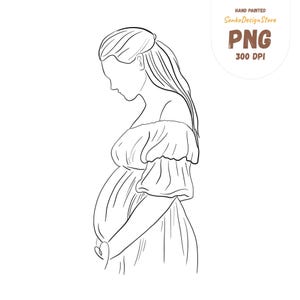 Pregnant Woman Line Art PNG: Minimalist Clipart (Digital Download 3000x3000px)
