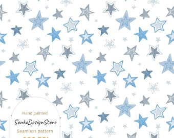 Sternen nahtloses Rapportmuster, Aquarell Hintergrunddesign, Handgezeichnete Sternenfläche