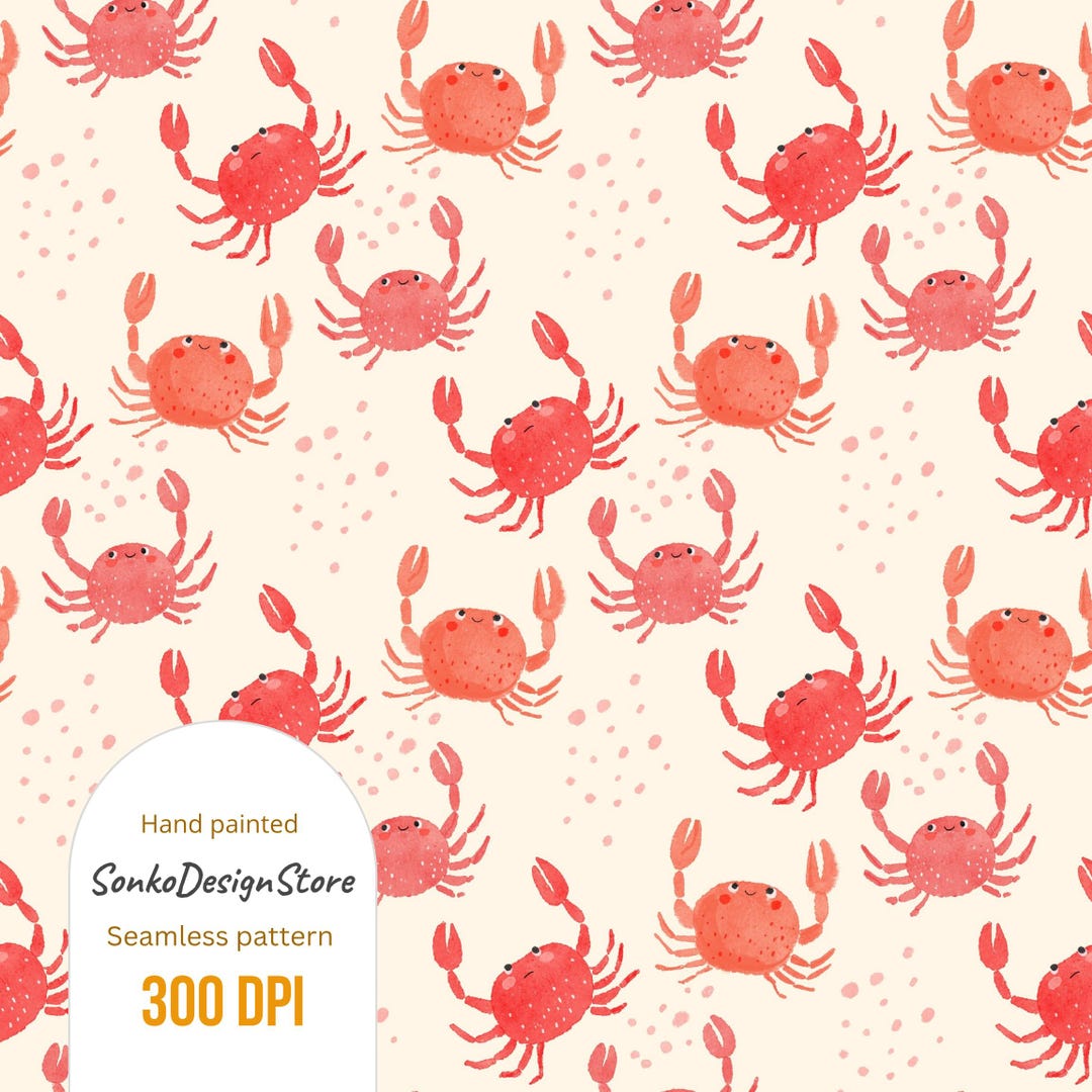Watercolor Crabs Seamless Pattern, Oceanic Surface (instant Download ...