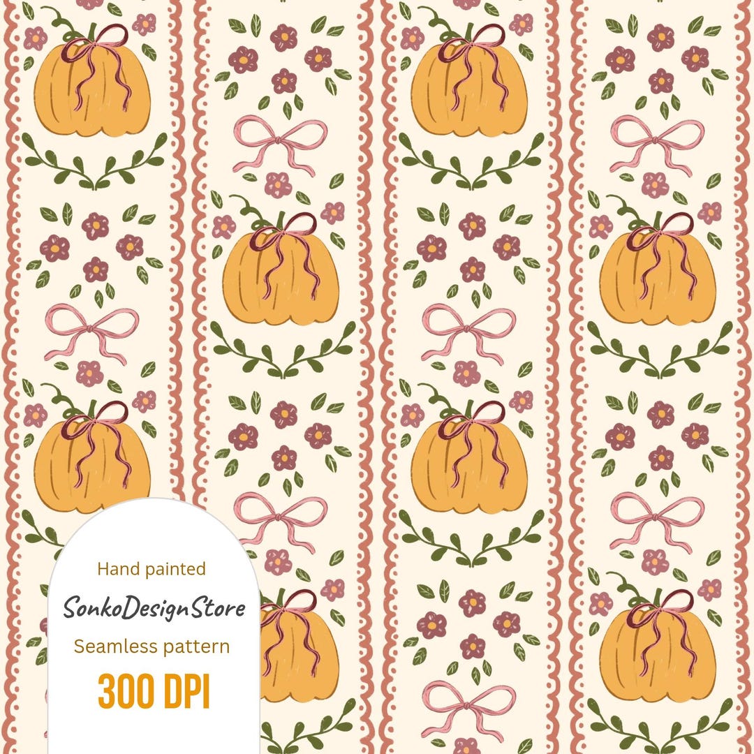 Retro Fall Seamless Pattern: Cottagecore Floral Design (digital ...