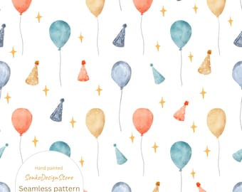 Geburtstags-Muster, Luftballons und Radkappen auf Papier, Stoffdesign