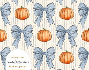 Watercolor Halloween Pattern: Bows, Pumpkins, Fall Sublimation (Commercial Use) (Digital Download